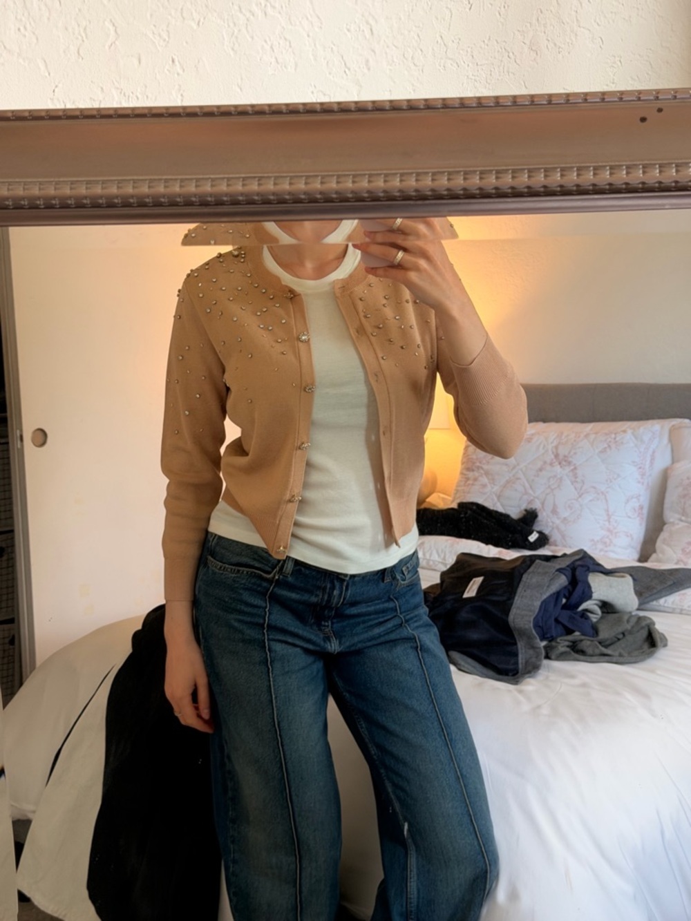 Zara Beige Studded Button Cardigan